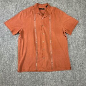 Axis LA Mens Large Rust Orange 100% Silk Embroidered Short Sleeve Camp Shirt